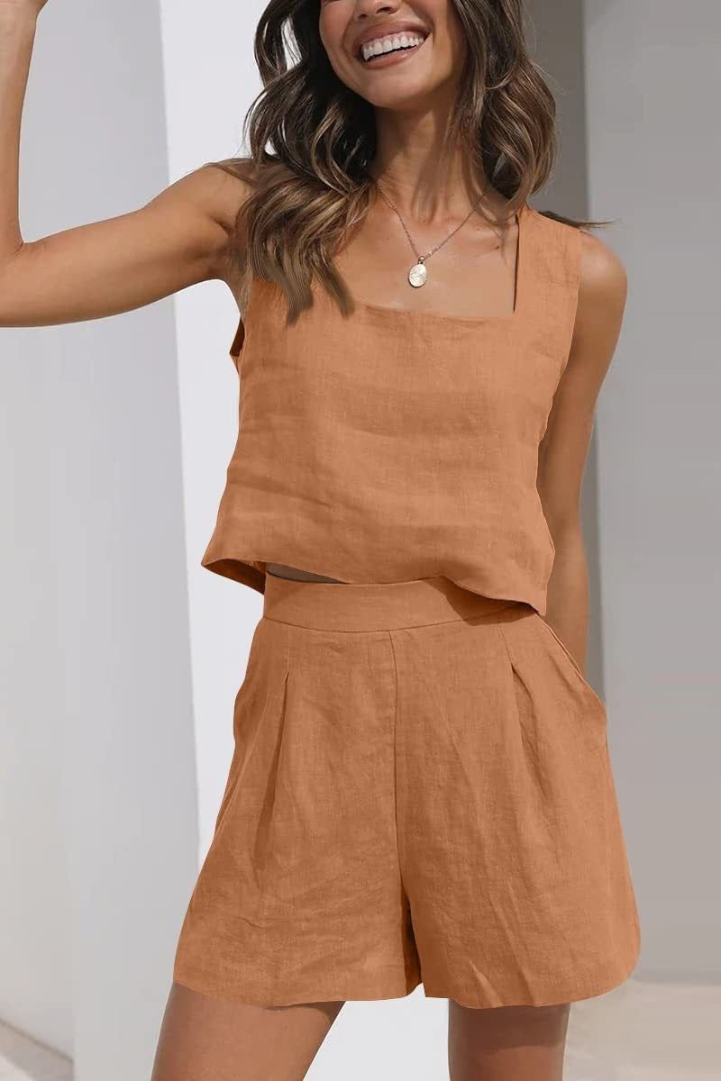 Elegant sommaroutfit med ärmlös topp och shorts – Ansträngningslös stil