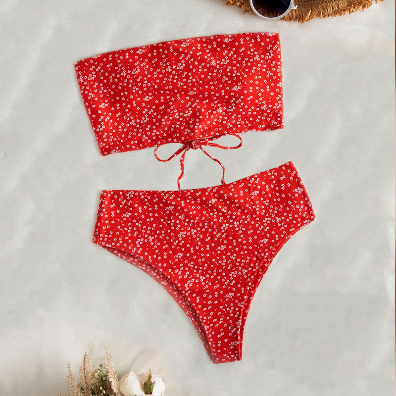 Stilrent Bikini-Set med bandeauöverdel och hög midja