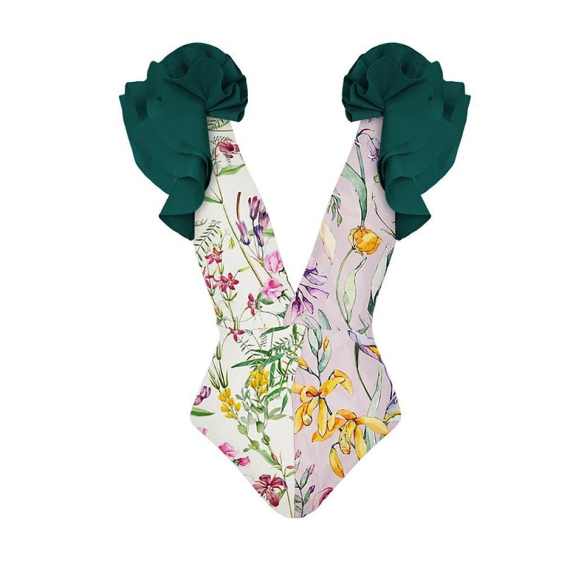 Elegant Badset för Kvinnor med Voluminösa Ryscher och Flödande Kappa