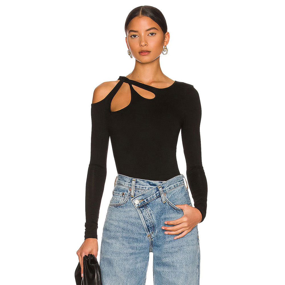 Elegant bodysuit med asymmetrisk skärning och långa ärmar