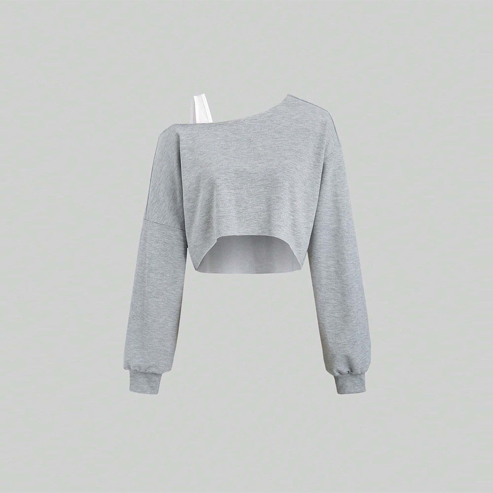 Moderne cropped Sweatshirt med asymmetrisk snit og fyldige ærmer