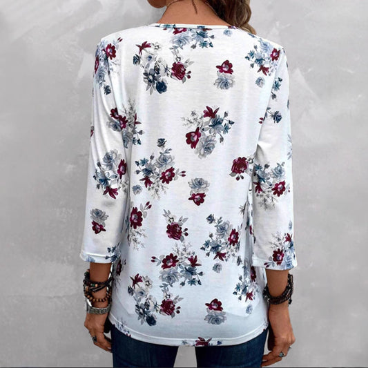 Feminine Bluse med Blomsterprint og Knappedesign