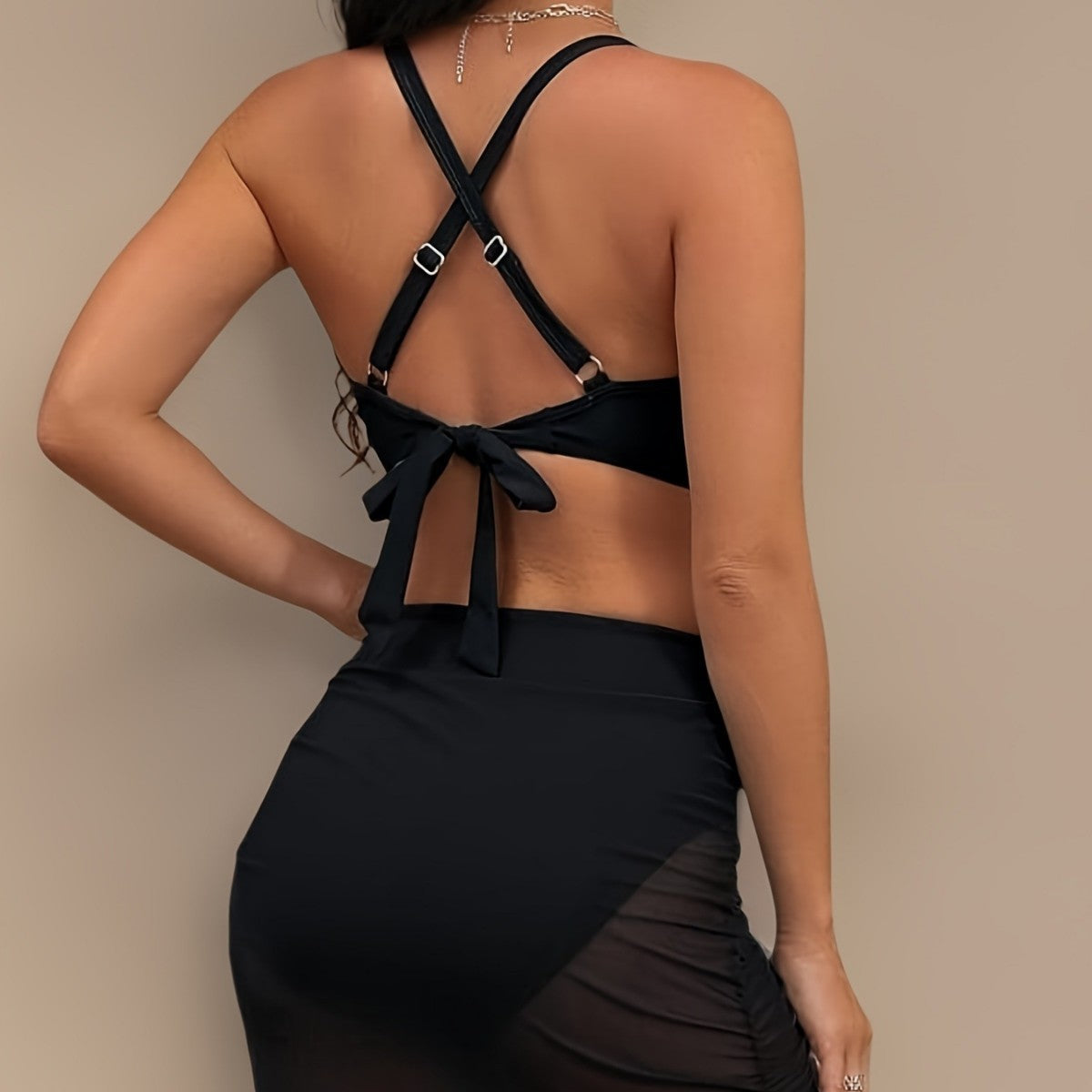 Snyggt Bikiniöverdel med Justerbara Remmar och Transparent Design