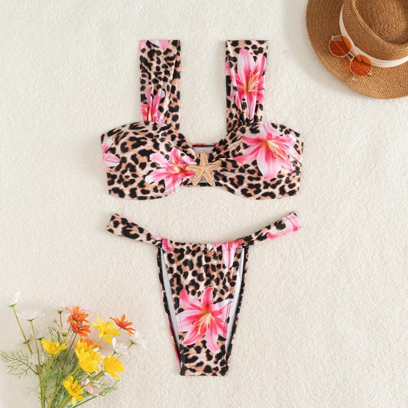 Feminint Bikiniset med Blommig Leoparddesign