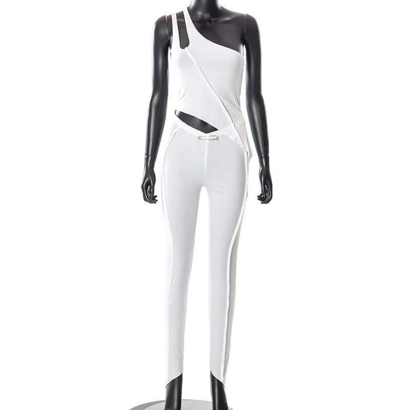 Asymmetrisk Jumpsuit för Kvinnor med Trendigt Cut-Out och Snygg Midja