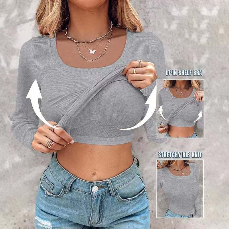 Modern croppad långärmad topp med inbyggd tanktopp