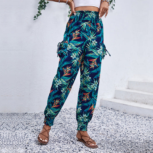 Stylish Cargo-Bukser med Elastik og Farverigt Print