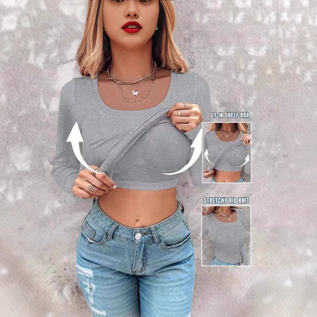 Modern croppad långärmad topp med inbyggd tanktopp