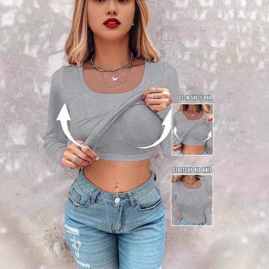 Moderne cropped langærmet top med indbygget tanktop