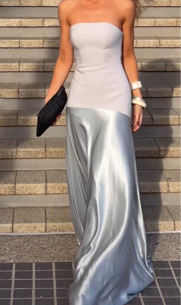 Elegant Kvällsklänning med Glamourös Drapp och Stil