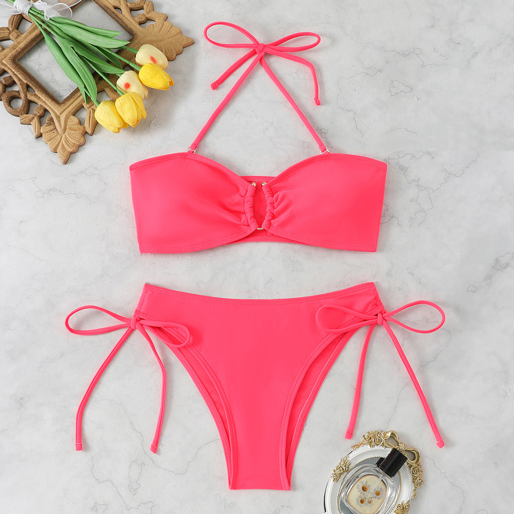 Feminint Bandeau-Bikini-set med justerbara axelremmar