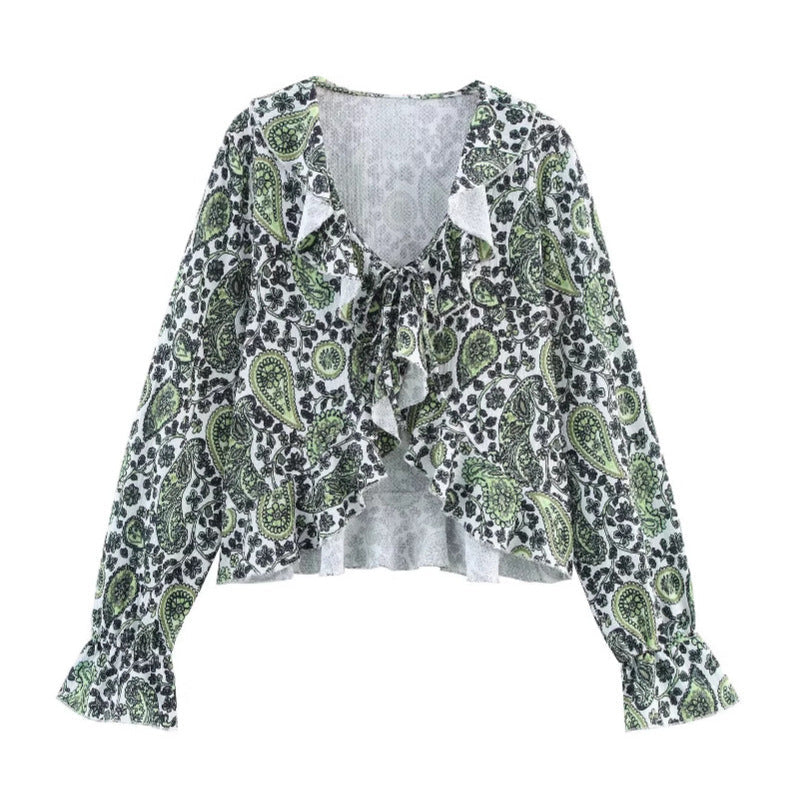 Feminine Bluse med Flotte Rynkedetaljer og Blomsterprint
