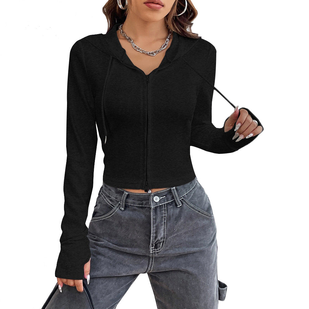 Moderne cropped Hoodie med stilfuld hætte og lynlås