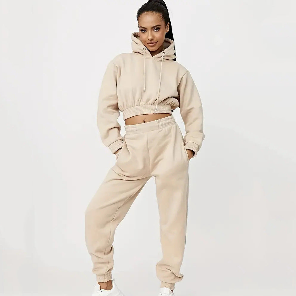 Moderne cropped Sweat-set til kvinder med justerbar talje