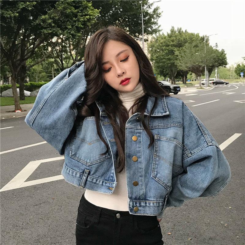 Chic cropped Denimjakke med løs pasform