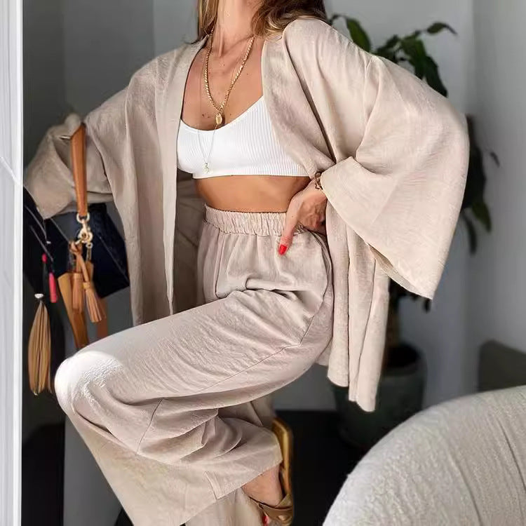 Elegant loungeset för kvinnor med mjuka ärmar och flexibel midja