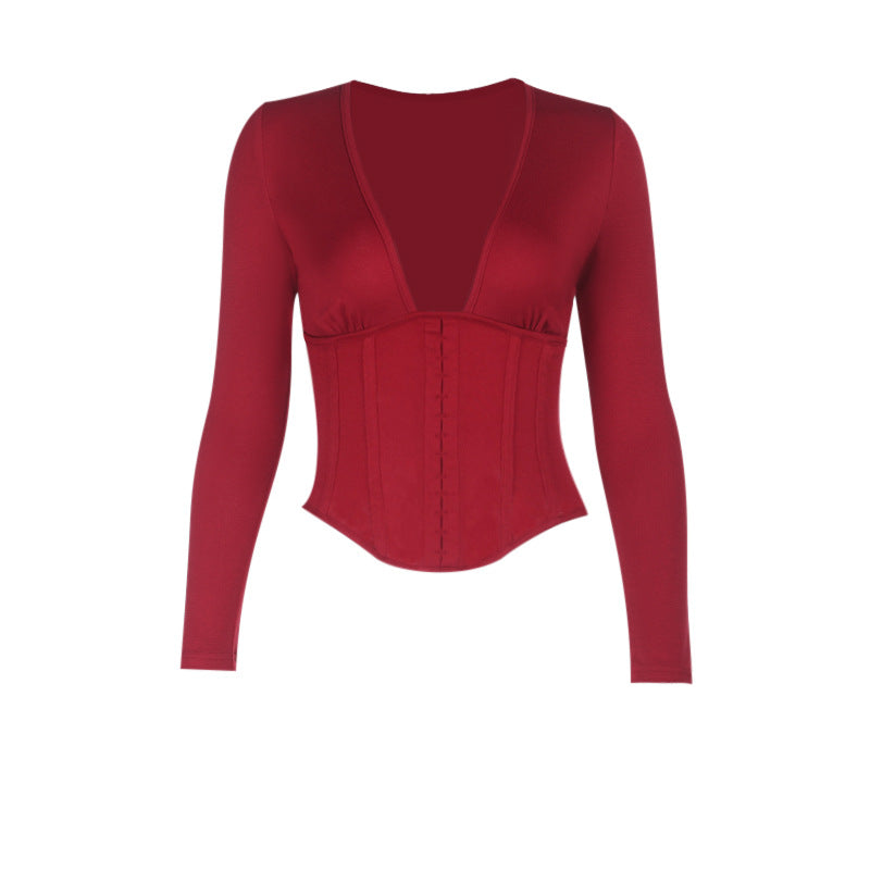 Elegant bodysuit med dyb V-udskæring og struktureret design