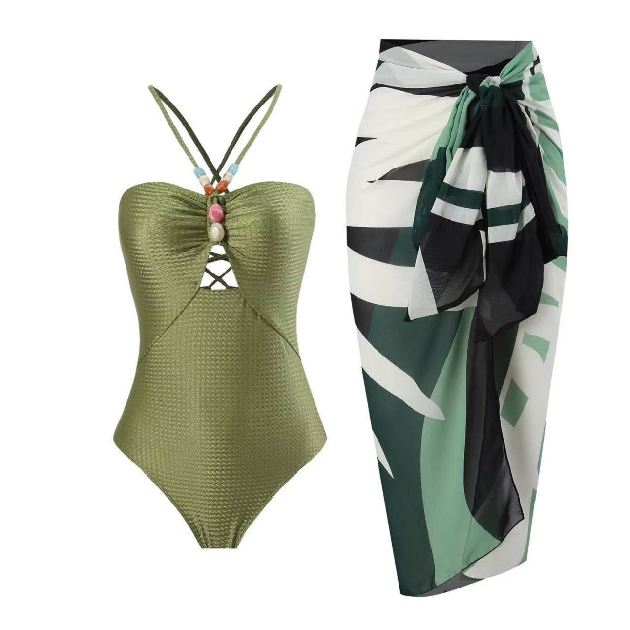 Sofistikerad Badmode med Chic Wrapkjol och Glamour Detaljer
