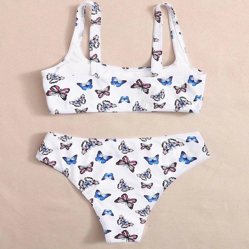 Färgglad Bikiniset med Somriga Fjärilmönster