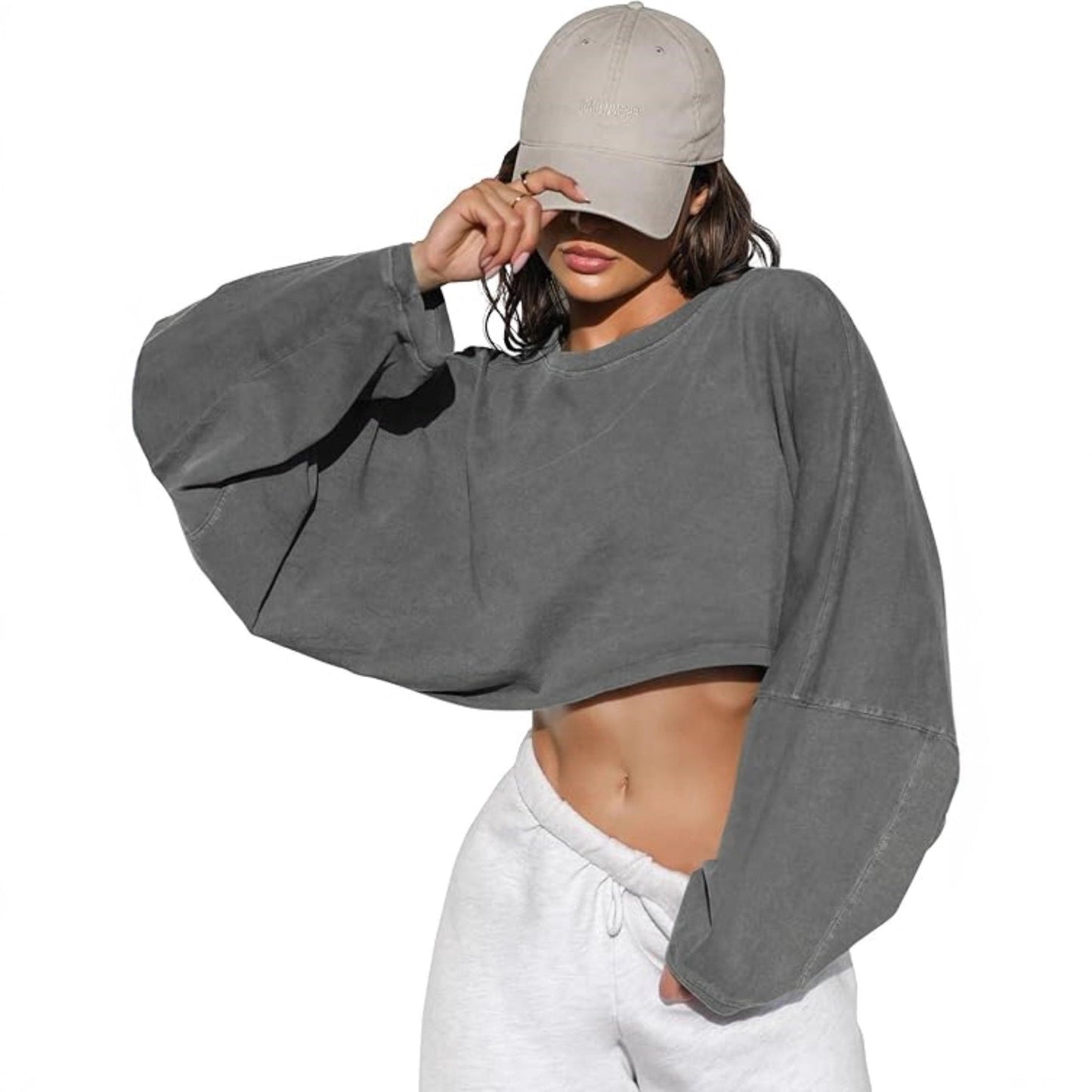 Moderne cropped Sweatshirt med voluminøse ærmer