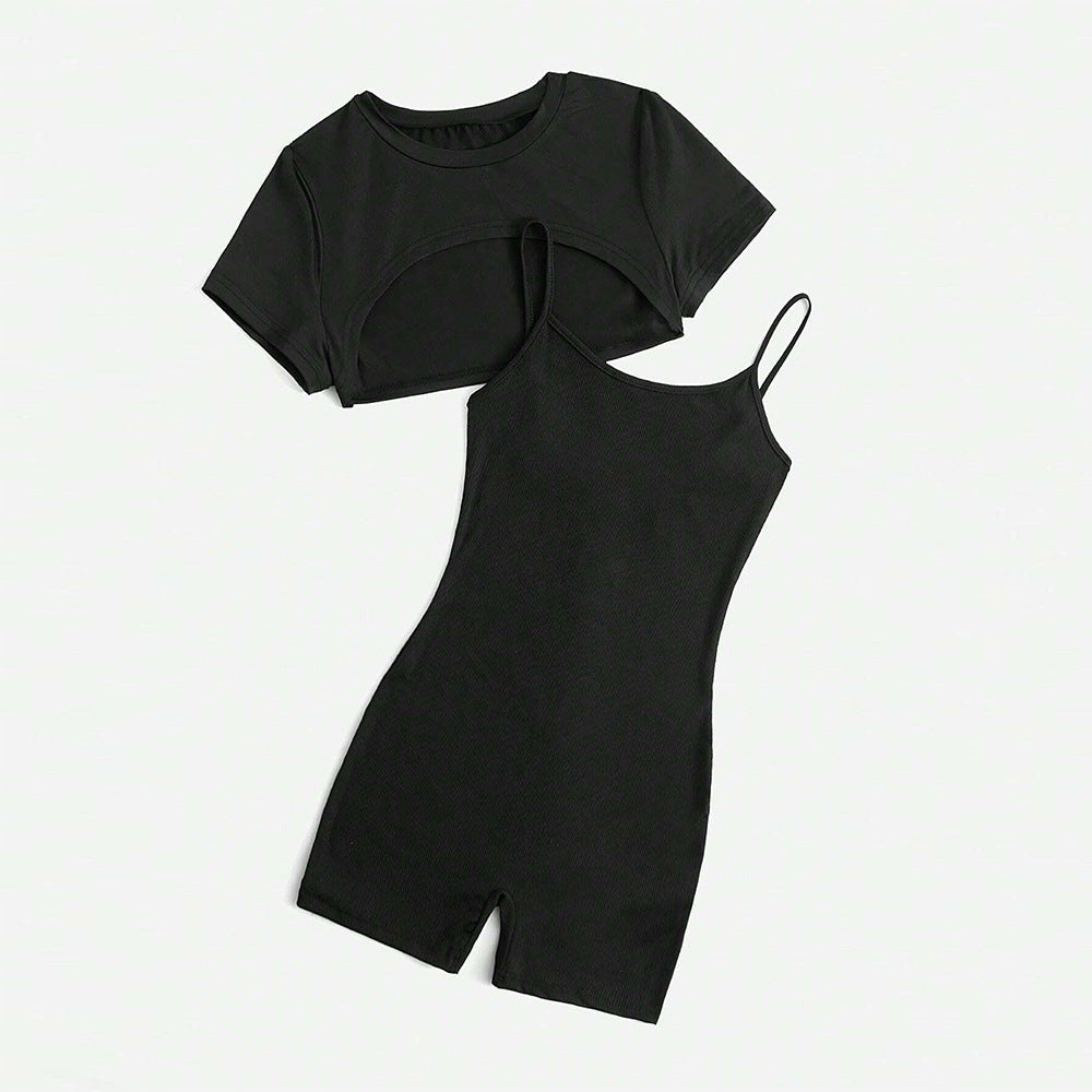 Chic Jumpsuit Sæt med Cropped Top og Shorts
