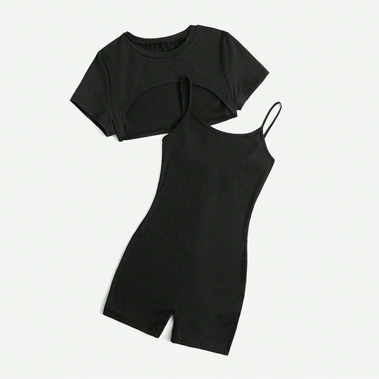 Chic Jumpsuit Set med Cropped Top och Shorts