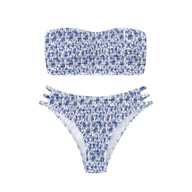 Feminine Bandeau-Bikini med Lekfulla Volanger