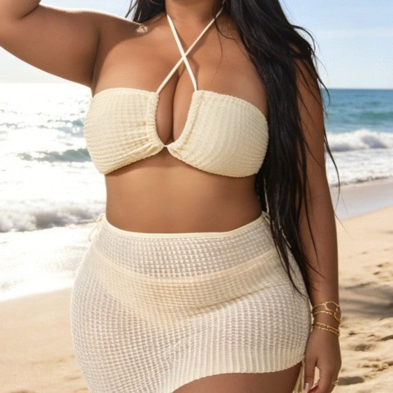 Snygg Bandeau-Bikini med Asymmetrisk Kjol