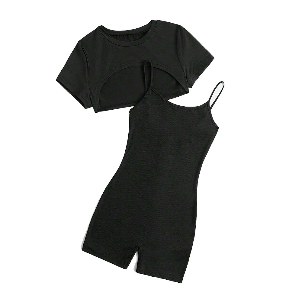 Chic Jumpsuit Sæt med Cropped Top og Shorts