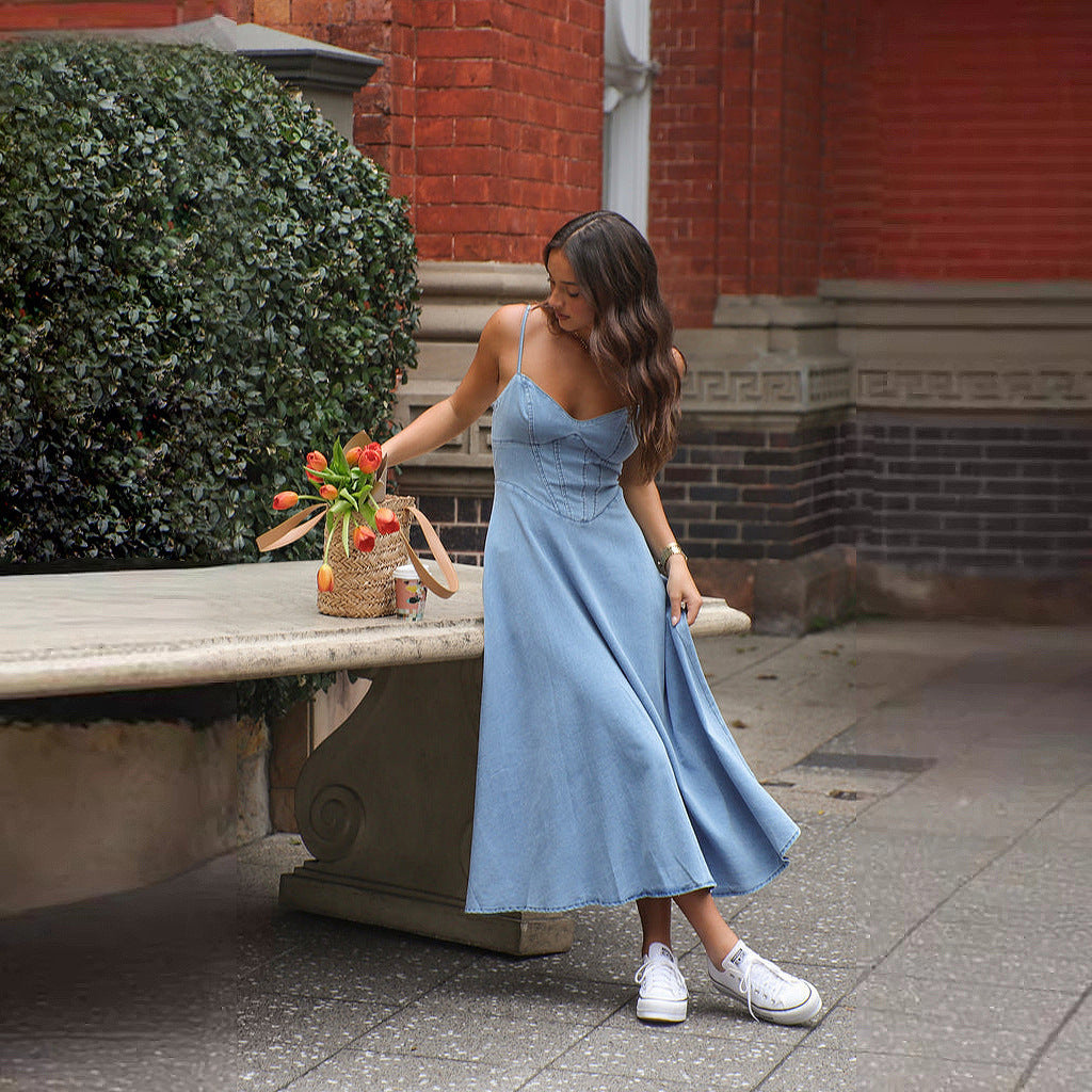 Elegant Maxikjole i Denim til Den Moderne Kvinne