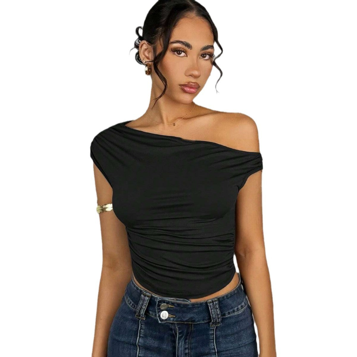 Asymmetrisk Crop-Top med Elegant Vågdesign