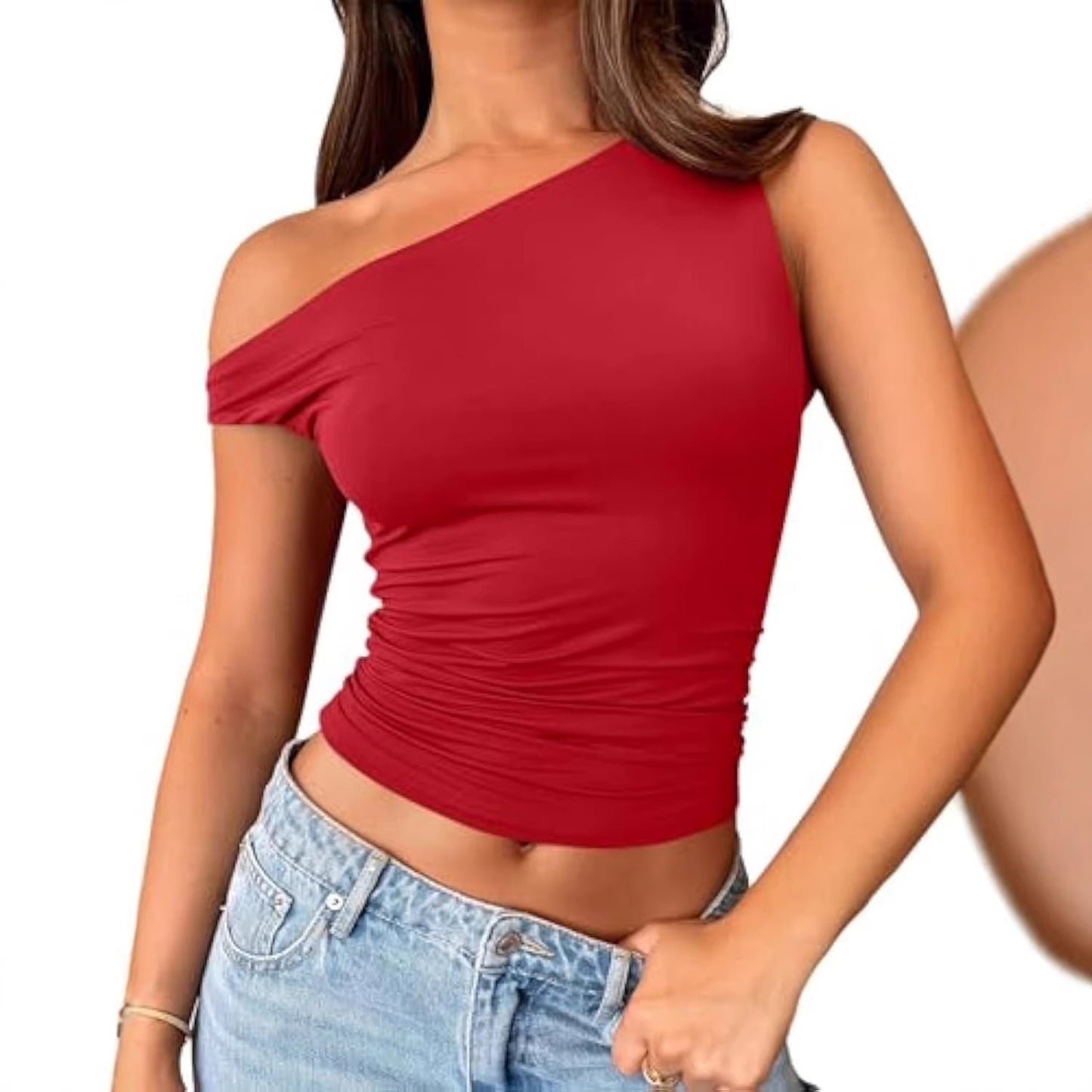 Asymmetrisk topp med drapering för kvinnor