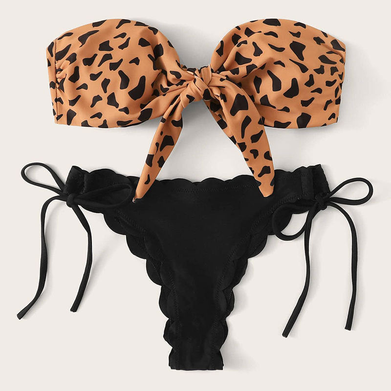 Eleganta Bandeau-Bikini med Stiligt Pantermönster