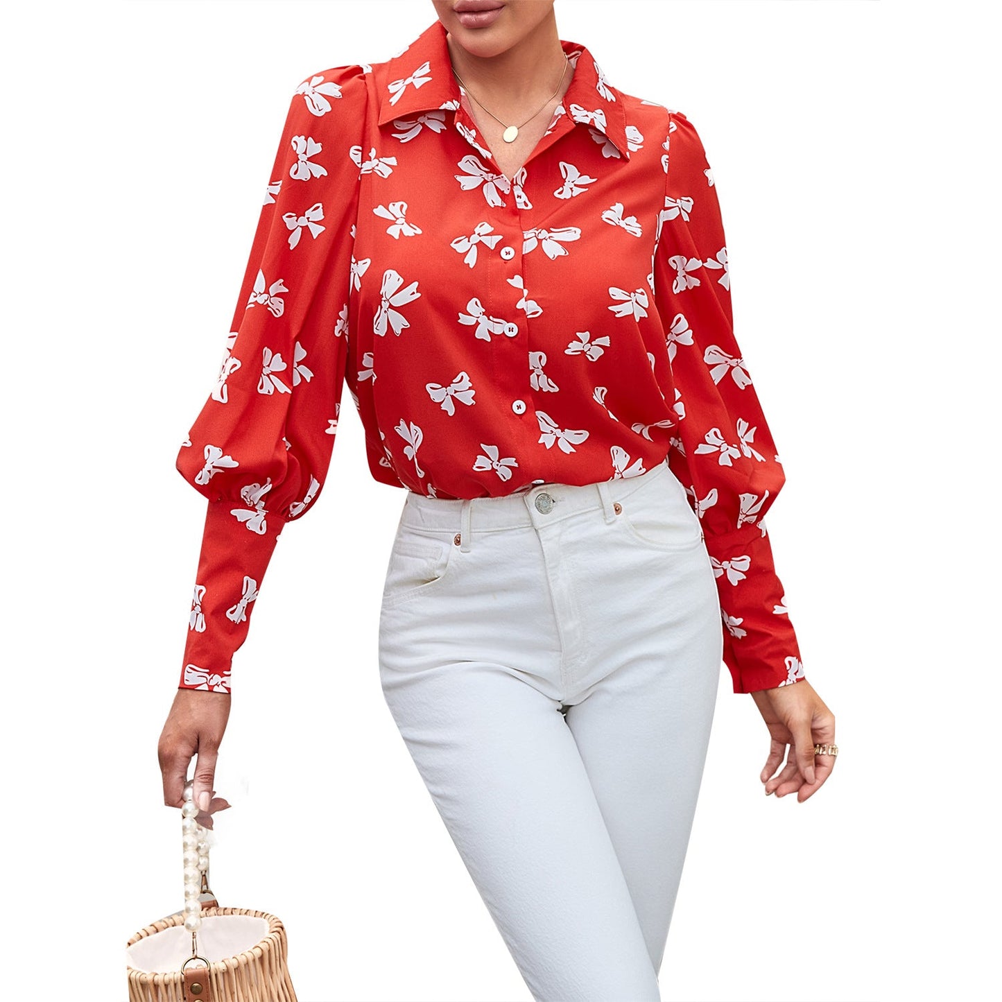 Feminine Bluse med Blomsterprint og Puffærmer - StyleEssence