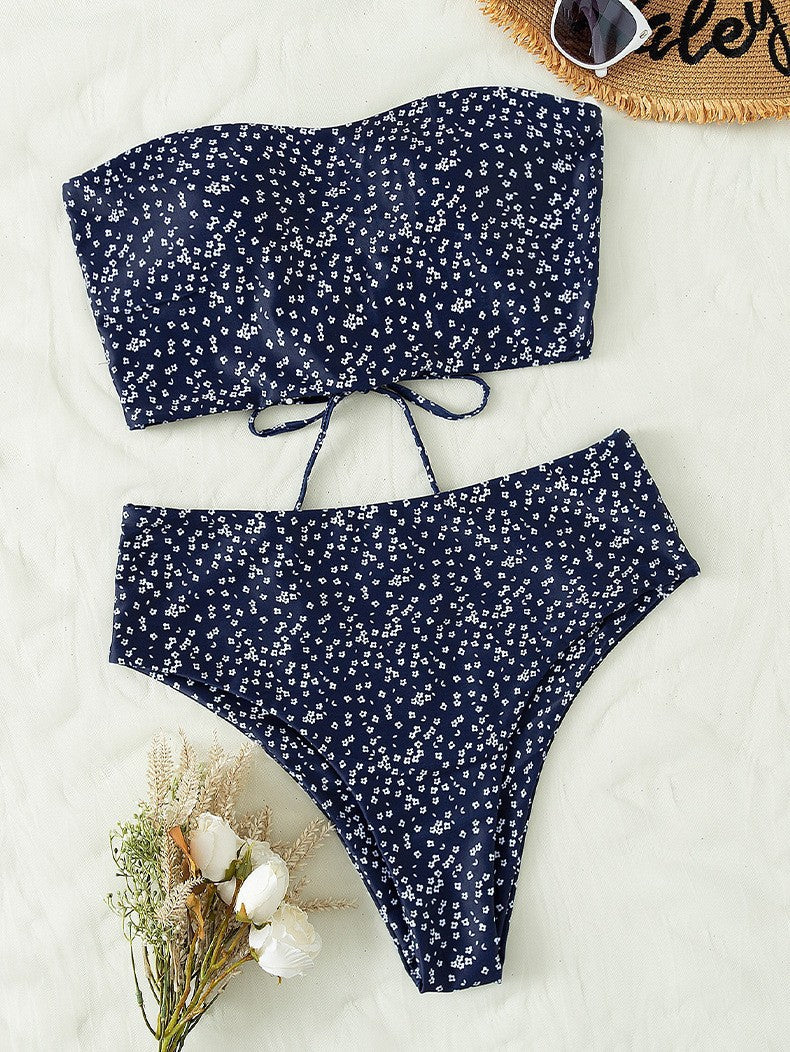 Stilrent Bikini-Set med bandeauöverdel och hög midja