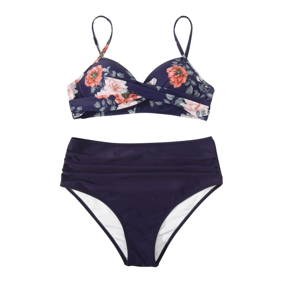 Högmidjad bikini-set för damer med mönster i tierdesign