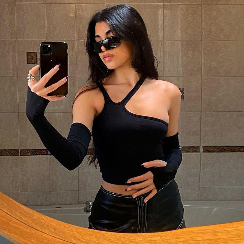 Asymmetrisk Crop-Top med Långa Ärmar för Kvinnor