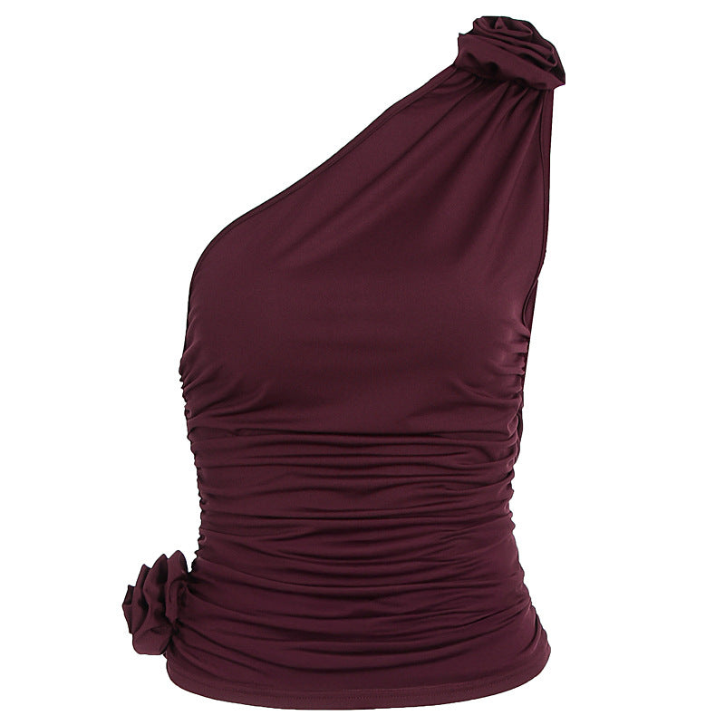Asymmetrisk Top med Fräcka Draperingar och Blommotiv