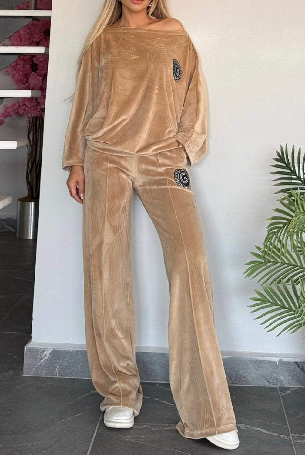 Elegant Loungewear-Sæt i Blødt Velour til Kvinder