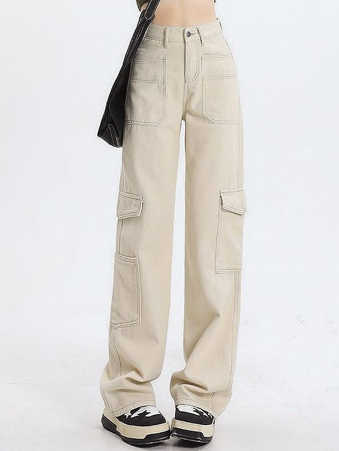 Moderne Cargo-Jeans til Kvinder med Høj Talje og Funktionelle Lommer