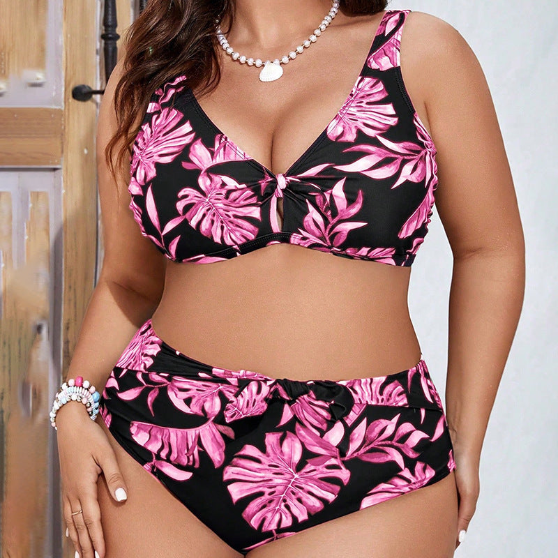 Somrigt Bikiniset med Blommönster och Hög Midja