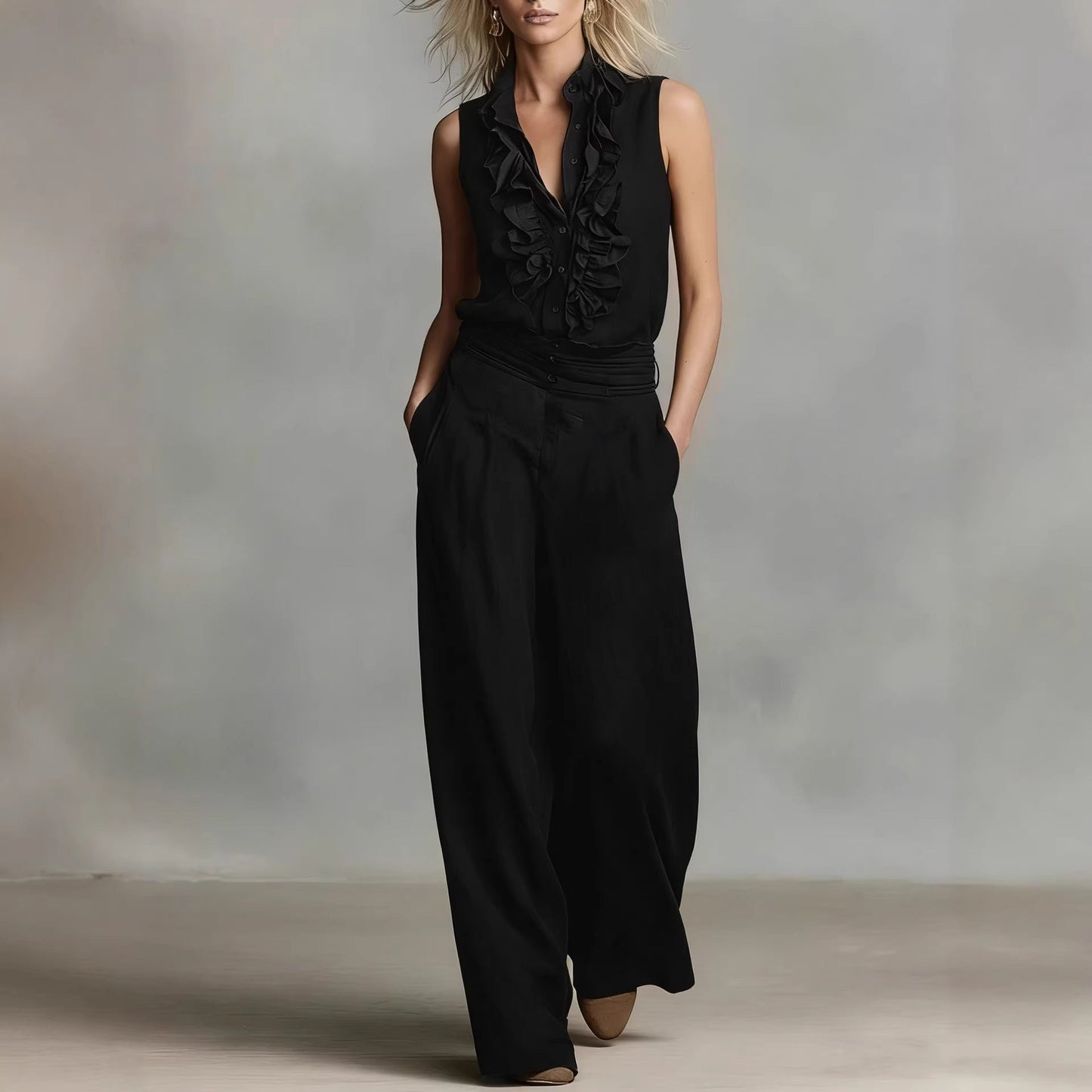 Feminine Bluse med Flatterende Detaljer og Klassisk Krave
