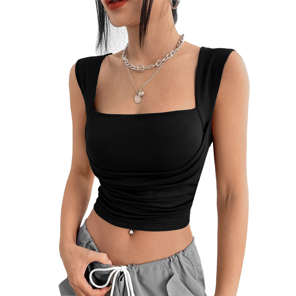 Feminint cropped tanktop med elegant firkantet udskæring