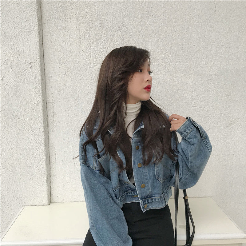 Chic cropped Denimjakke med løs pasform