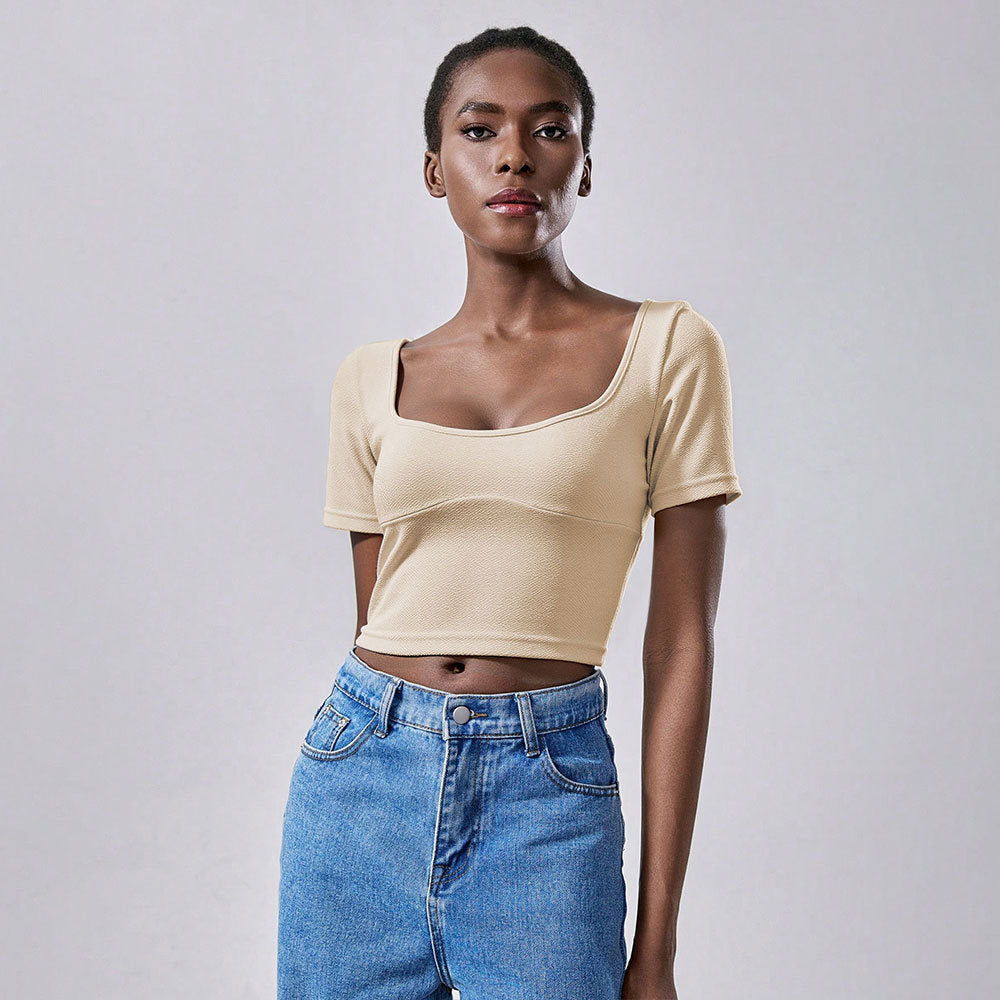 Chic cropped T-Shirt med stilfuld firkantet udskæring