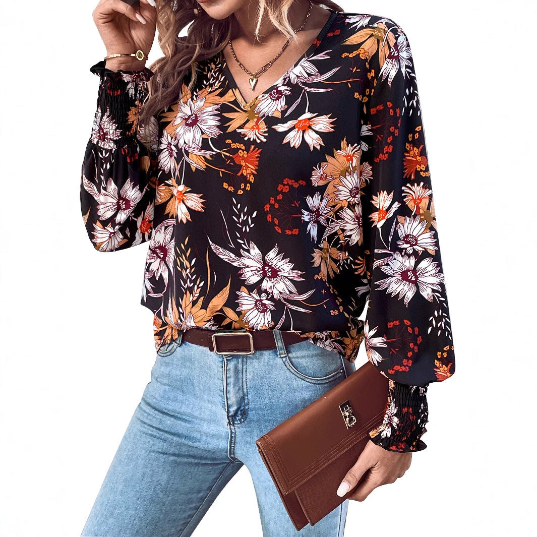 Blommig Blus med Elastiska Detaljer från StjerneStil