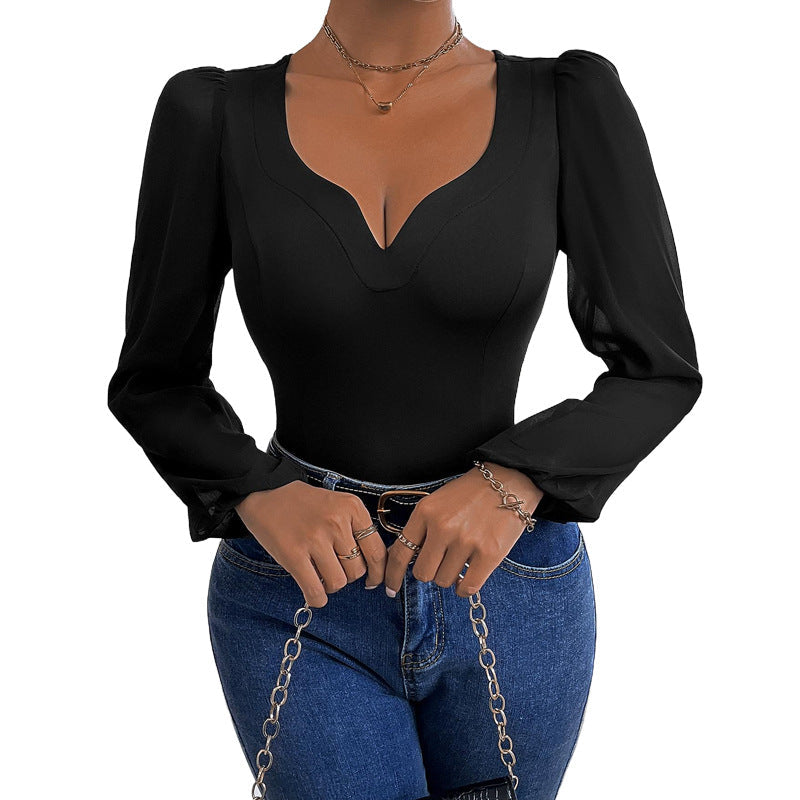 Elegant Body för Kvinnor med Läcker Puffärm och V-ringning