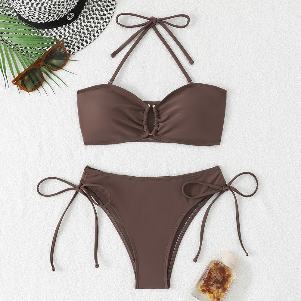 Feminint Bandeau-Bikini-set med justerbara axelremmar