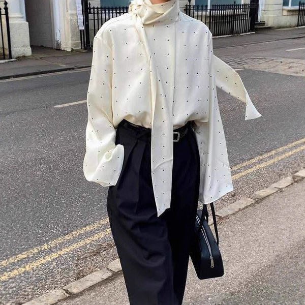 Sofistikerad Blus med Rosett och Mönstrad Design