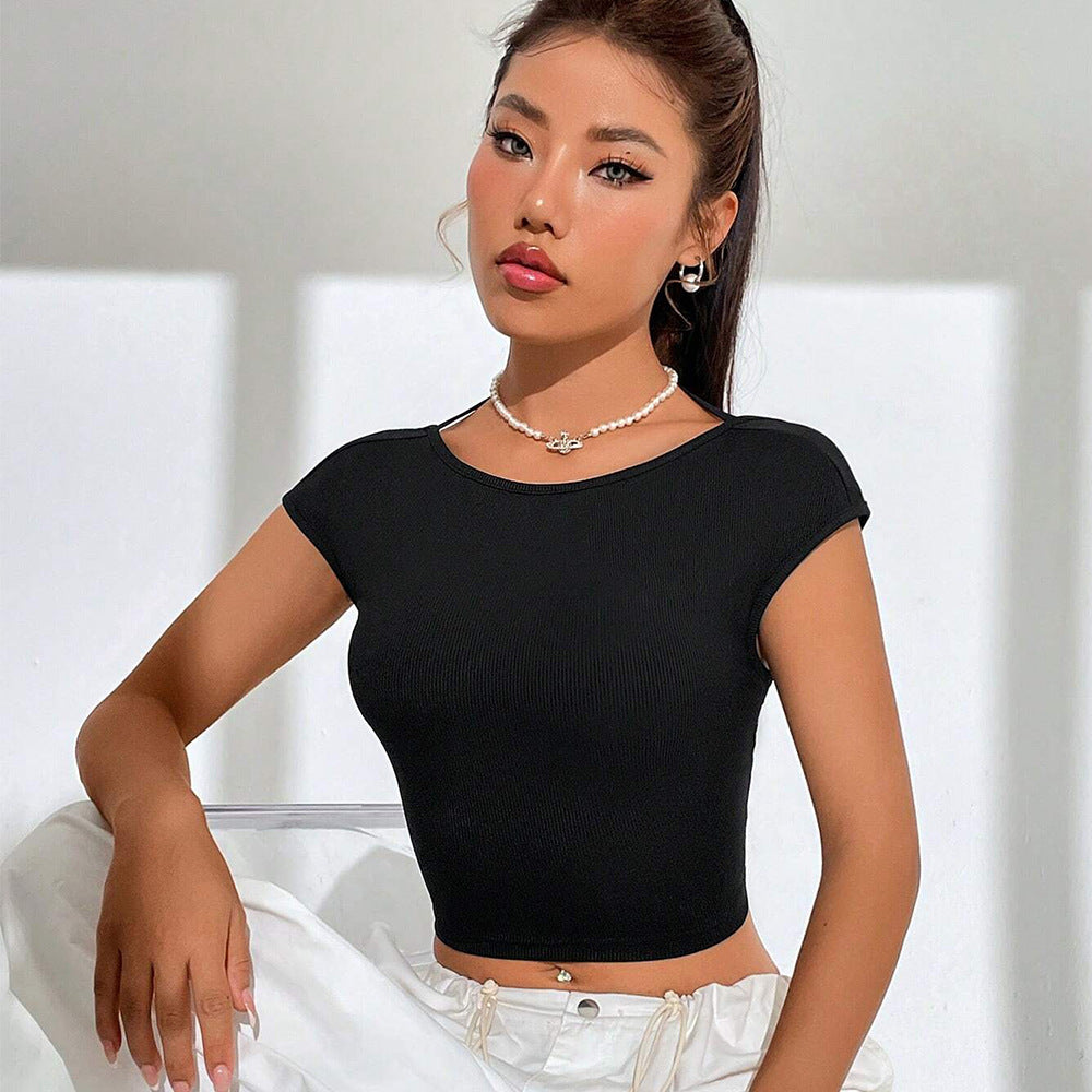 Moderne Cropped T-Shirt til Kvinder med Elegant Struktur
